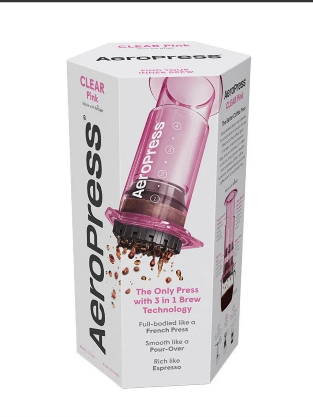 AeroPress 3 In 1 Brew Technology Coffee Brewer - Clear Pink NIB